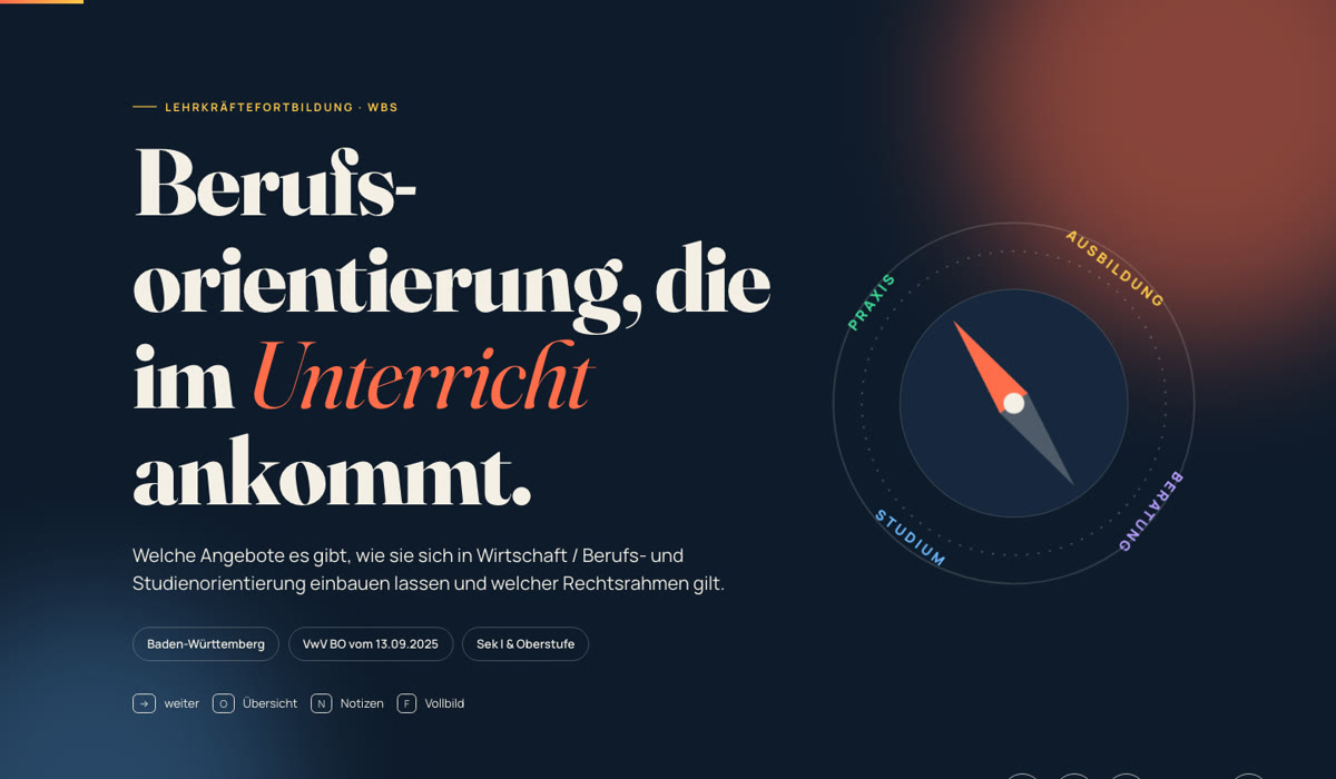 Ausschnitt der Website Berufsorientierung im WBS-Unterricht